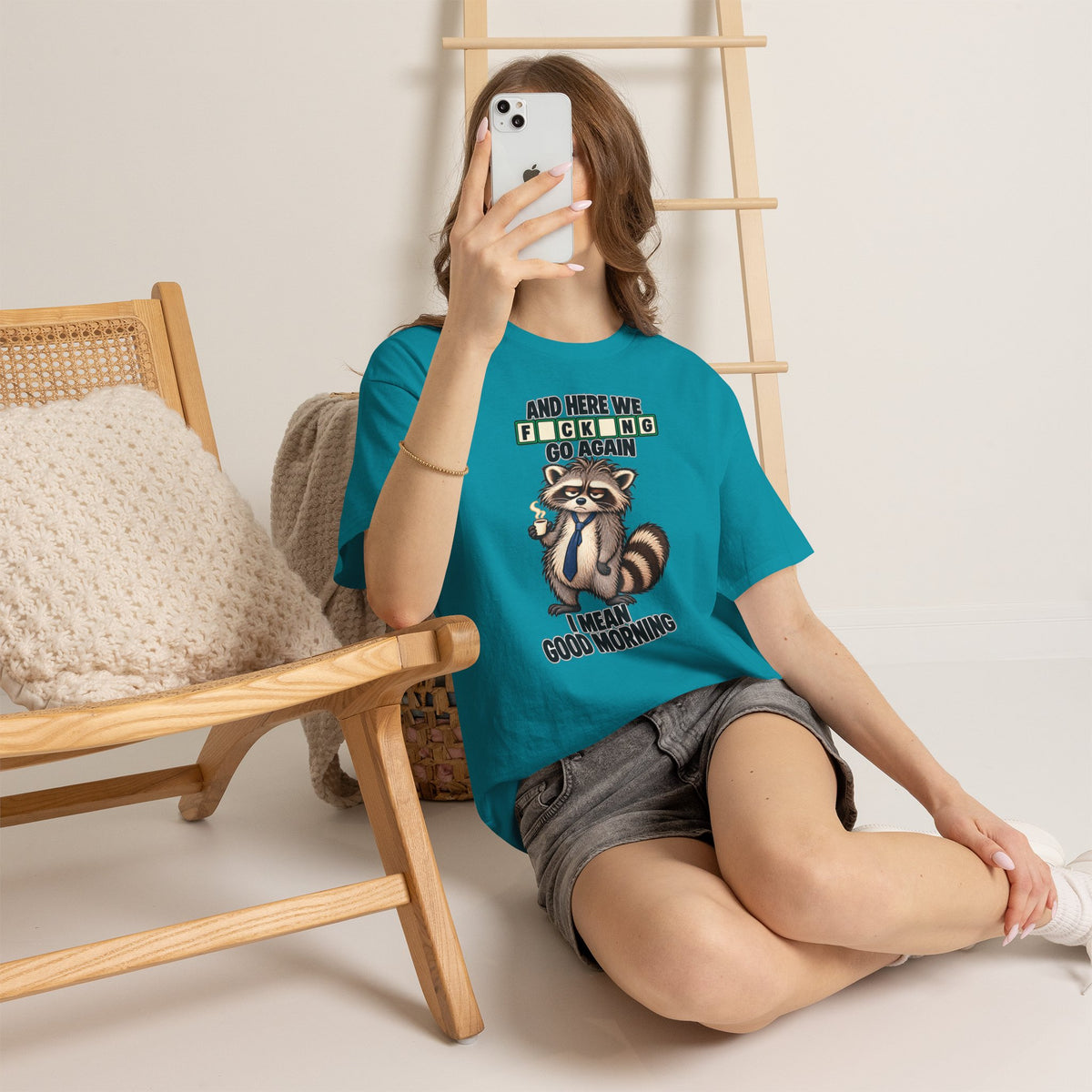 Grumpy Raccoon 'And Here We F*cking Go Again' T-Shirt | Morning Coffee Tee