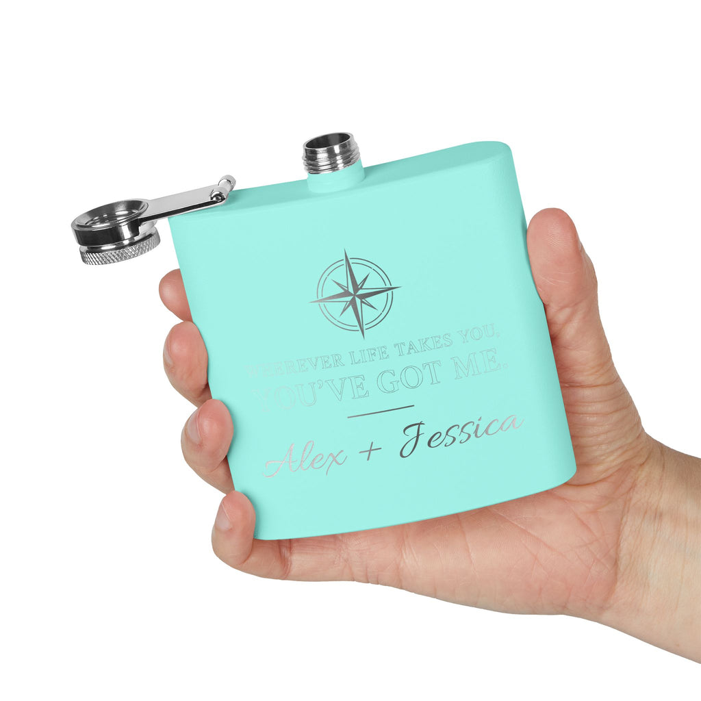 Personalized Compass Flask – “Wherever Life Takes You, You’ve Got Me”