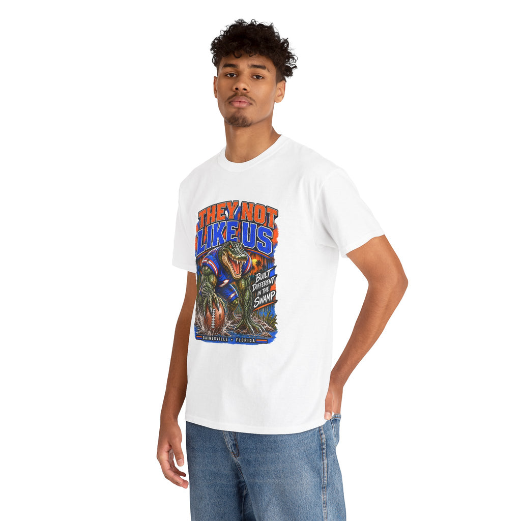 They Not Like Us Alligator Football T-Shirt | Swamp Monster Sports Tee