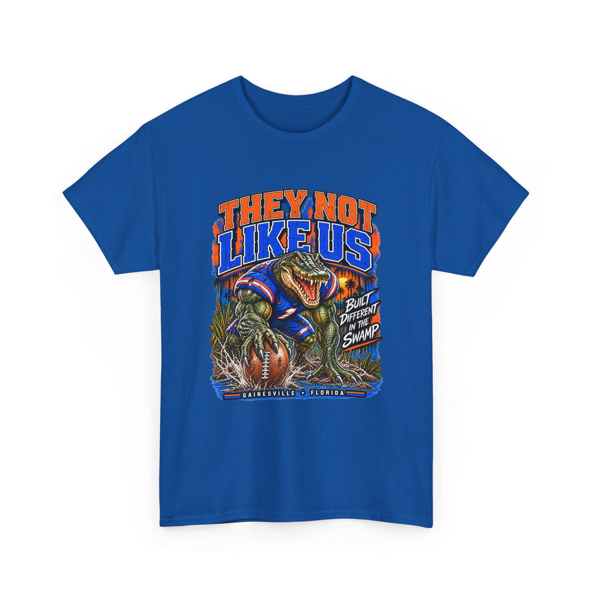 They Not Like Us Alligator Football T-Shirt | Swamp Monster Sports Tee