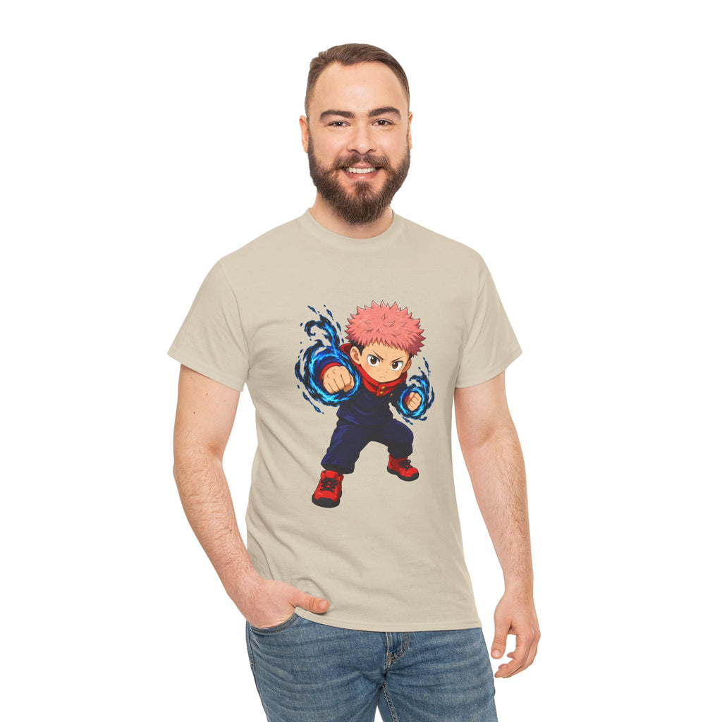 Chibi Fighter Character T-Shirt | Anime Action Pose, Energetic Boy Design