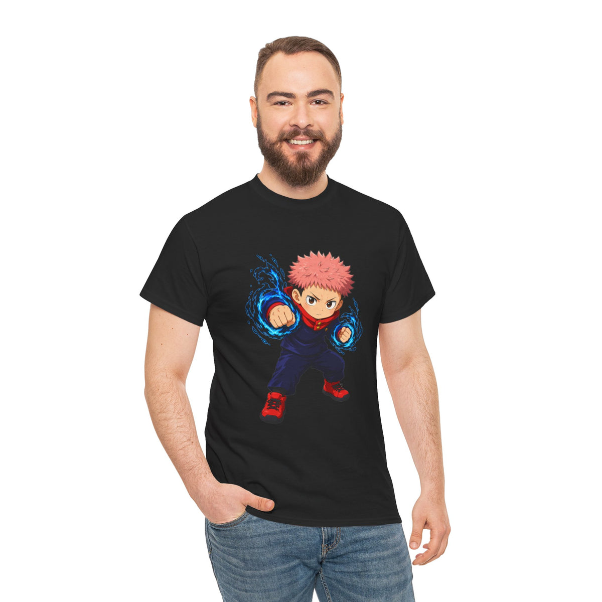 Chibi Fighter Character T-Shirt | Anime Action Pose, Energetic Boy Design