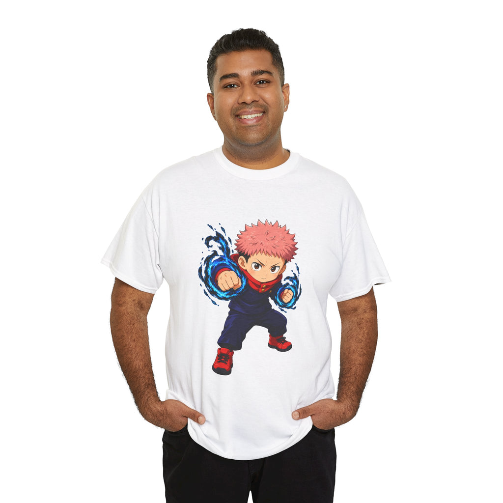 Chibi Fighter Character T-Shirt | Anime Action Pose, Energetic Boy Design