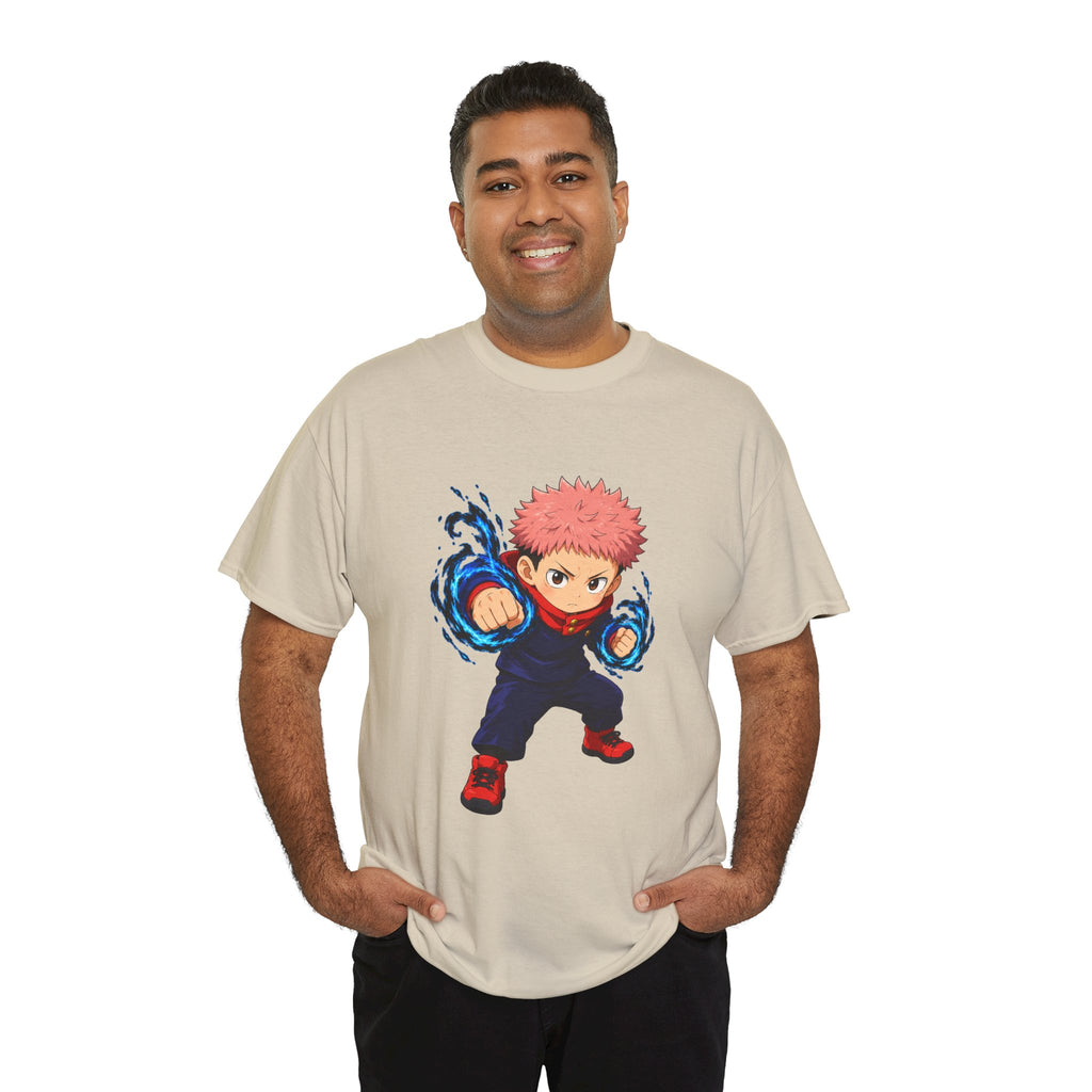 Chibi Fighter Character T-Shirt | Anime Action Pose, Energetic Boy Design