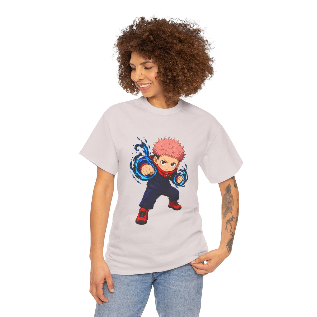 Chibi Fighter Character T-Shirt | Anime Action Pose, Energetic Boy Design