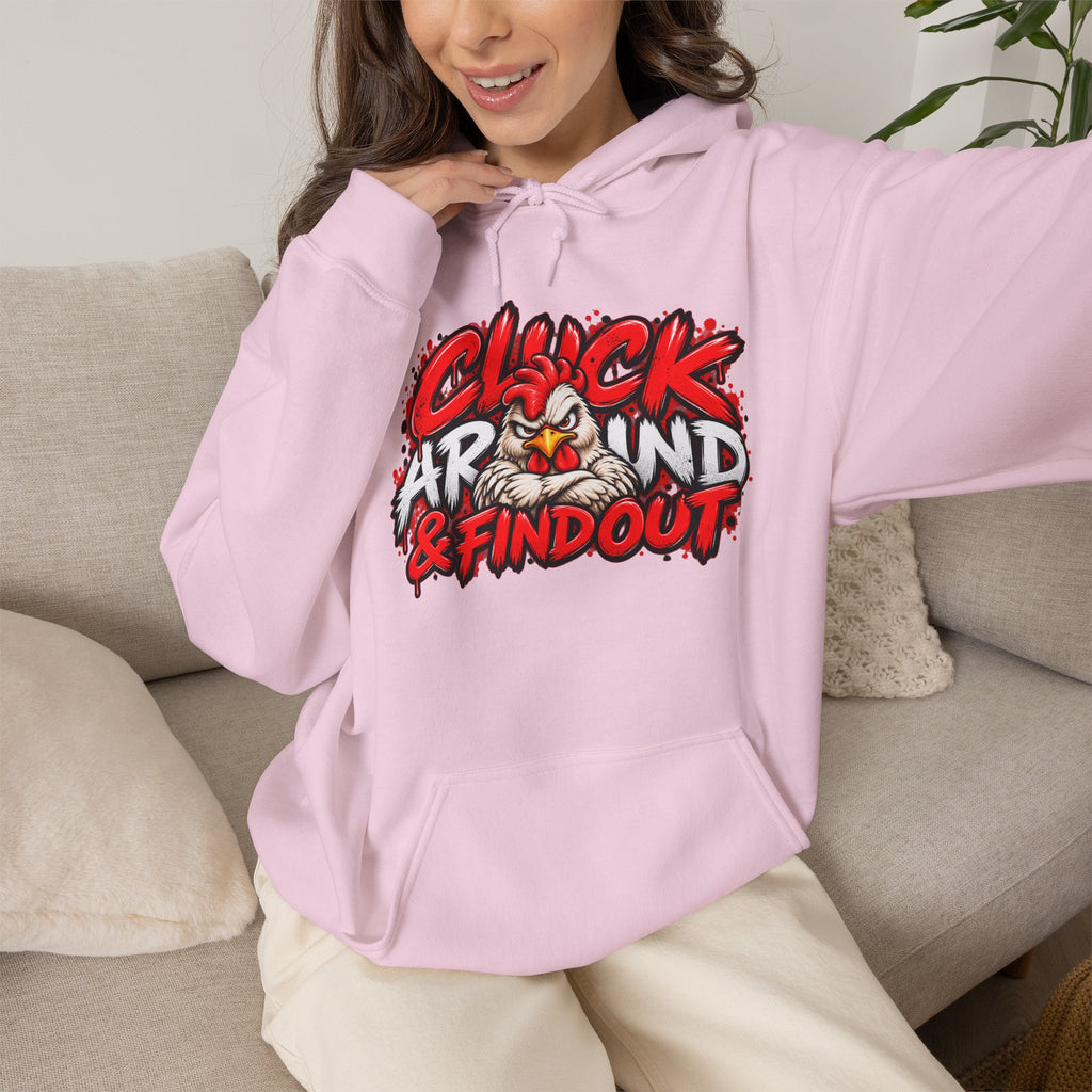 Cluck Around & Find Out Hoodie | Chicken Cartoon Graphic Sweatshirt