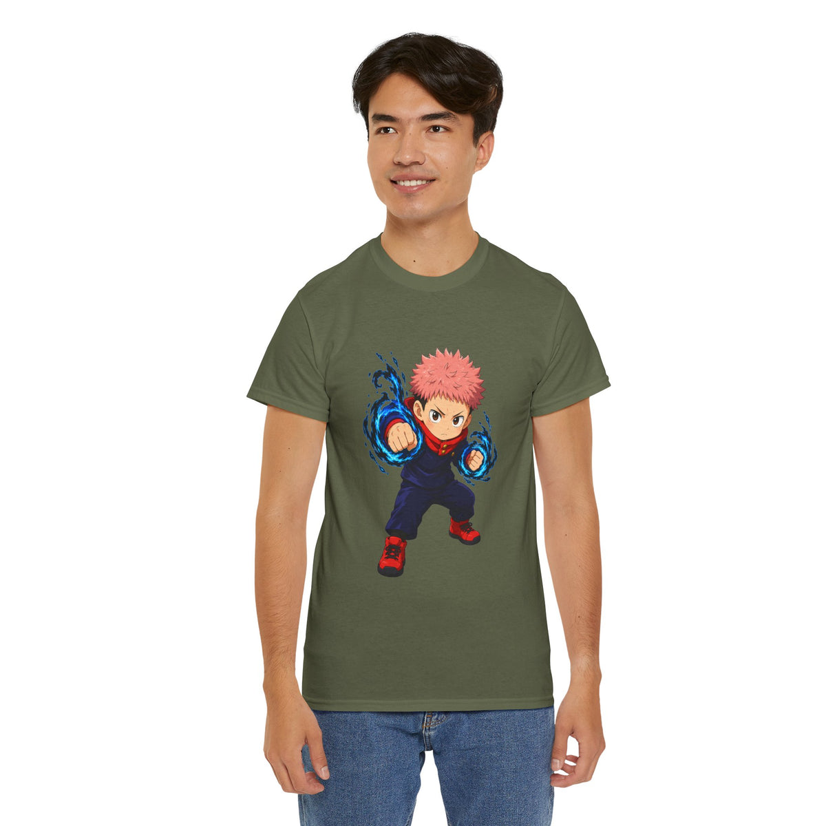 Chibi Fighter Character T-Shirt | Anime Action Pose, Energetic Boy Design