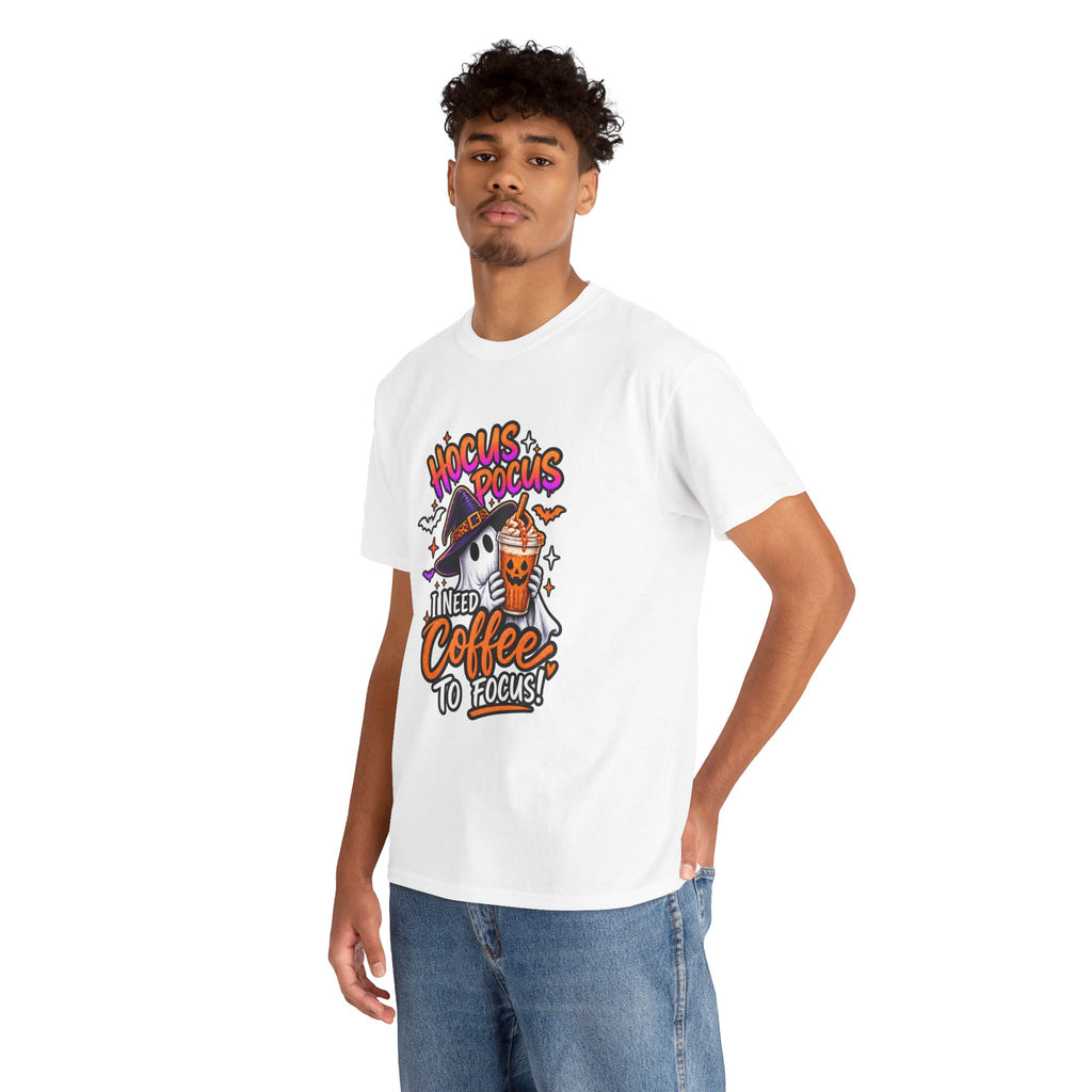 Hocus Pocus I Need Coffee To Focus T-Shirt | Halloween Ghost Witch Coffee Tee | Unisex