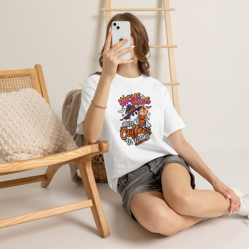 Hocus Pocus I Need Coffee To Focus T-Shirt | Halloween Ghost Witch Coffee Tee | Unisex