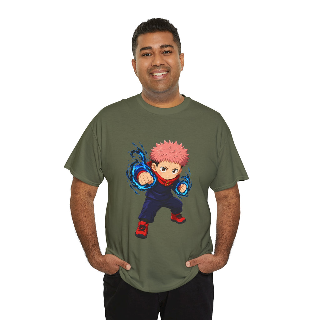 Chibi Fighter Character T-Shirt | Anime Action Pose, Energetic Boy Design
