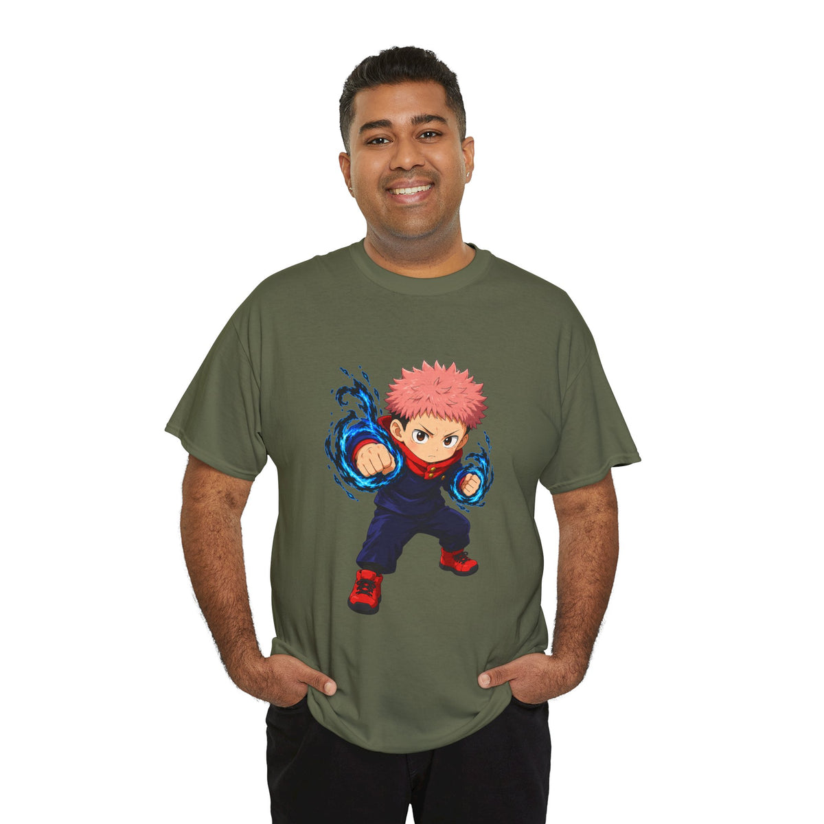 Chibi Fighter Character T-Shirt | Anime Action Pose, Energetic Boy Design