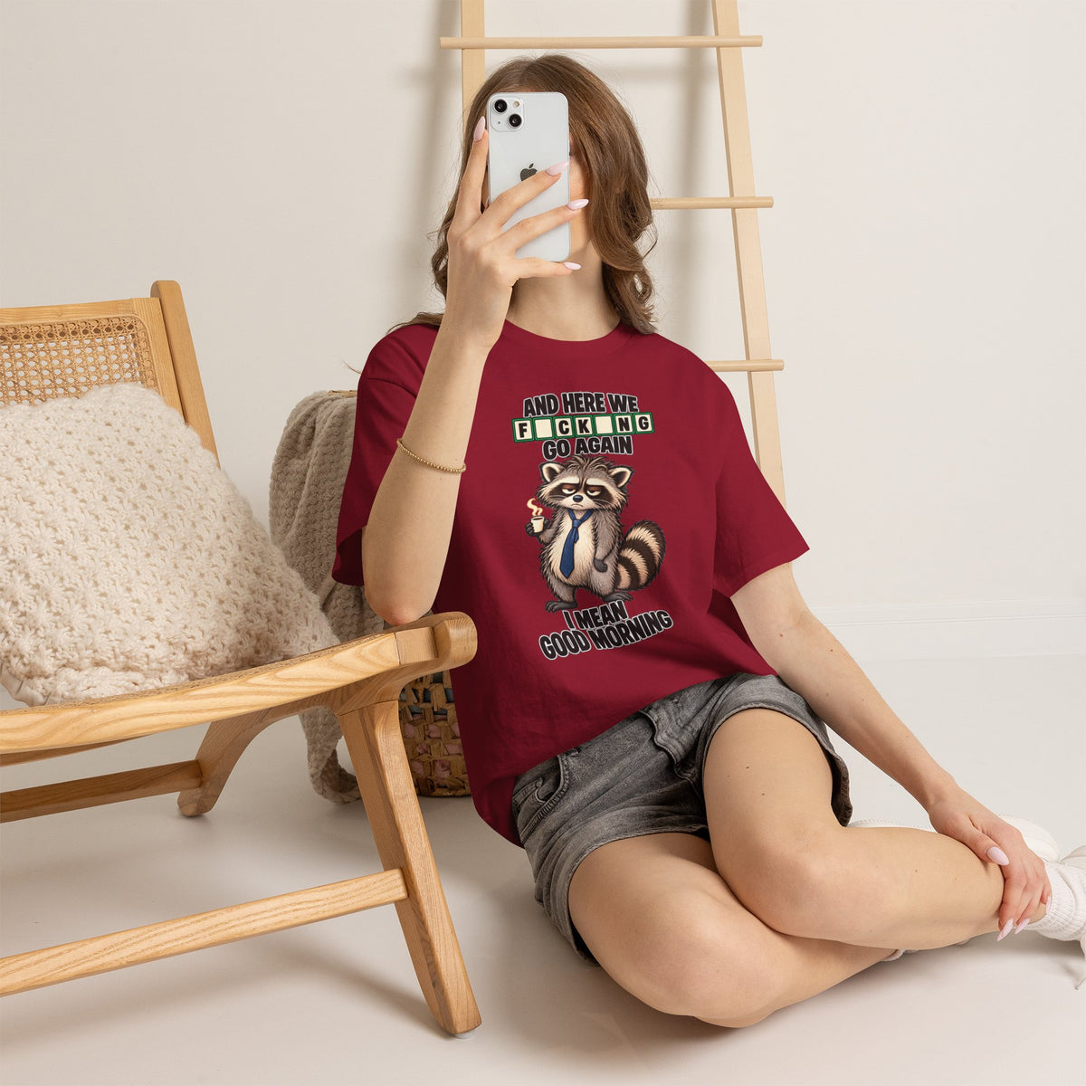 Grumpy Raccoon 'And Here We F*cking Go Again' T-Shirt | Morning Coffee Tee