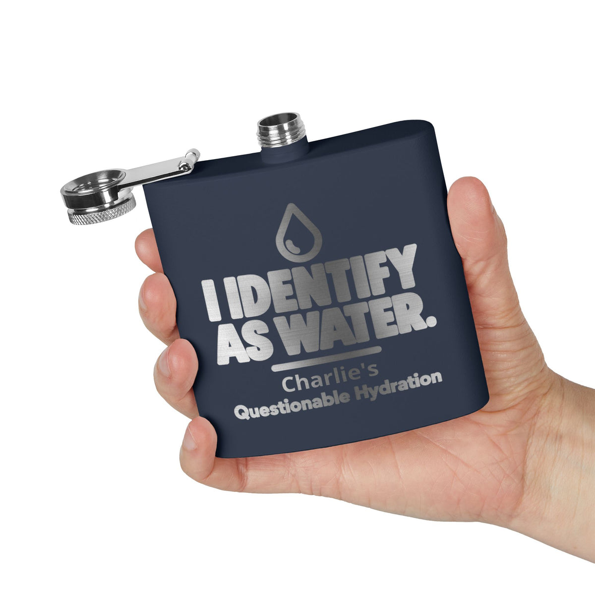 Identify as Water 6oz Stainless Steel Flask – Your Questionable Hydration
