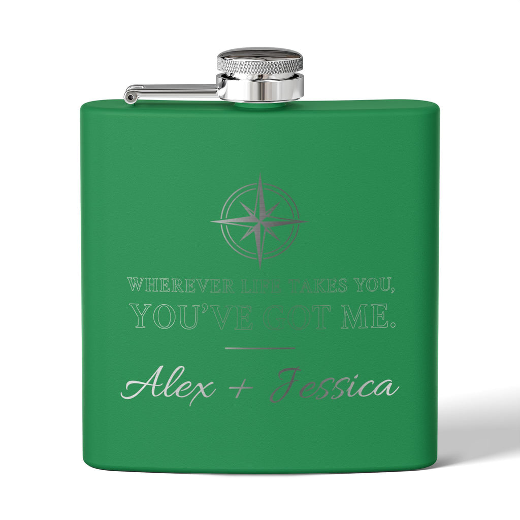 Personalized Compass Flask – “Wherever Life Takes You, You’ve Got Me”