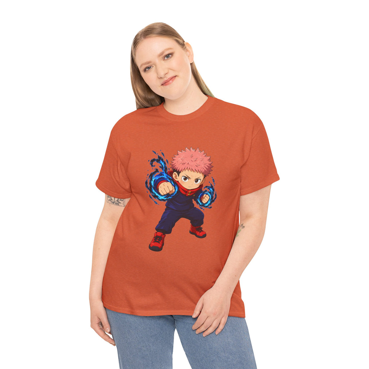 Chibi Fighter Character T-Shirt | Anime Action Pose, Energetic Boy Design