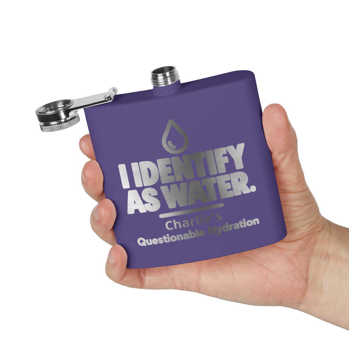 Identify as Water 6oz Stainless Steel Flask – Your Questionable Hydration