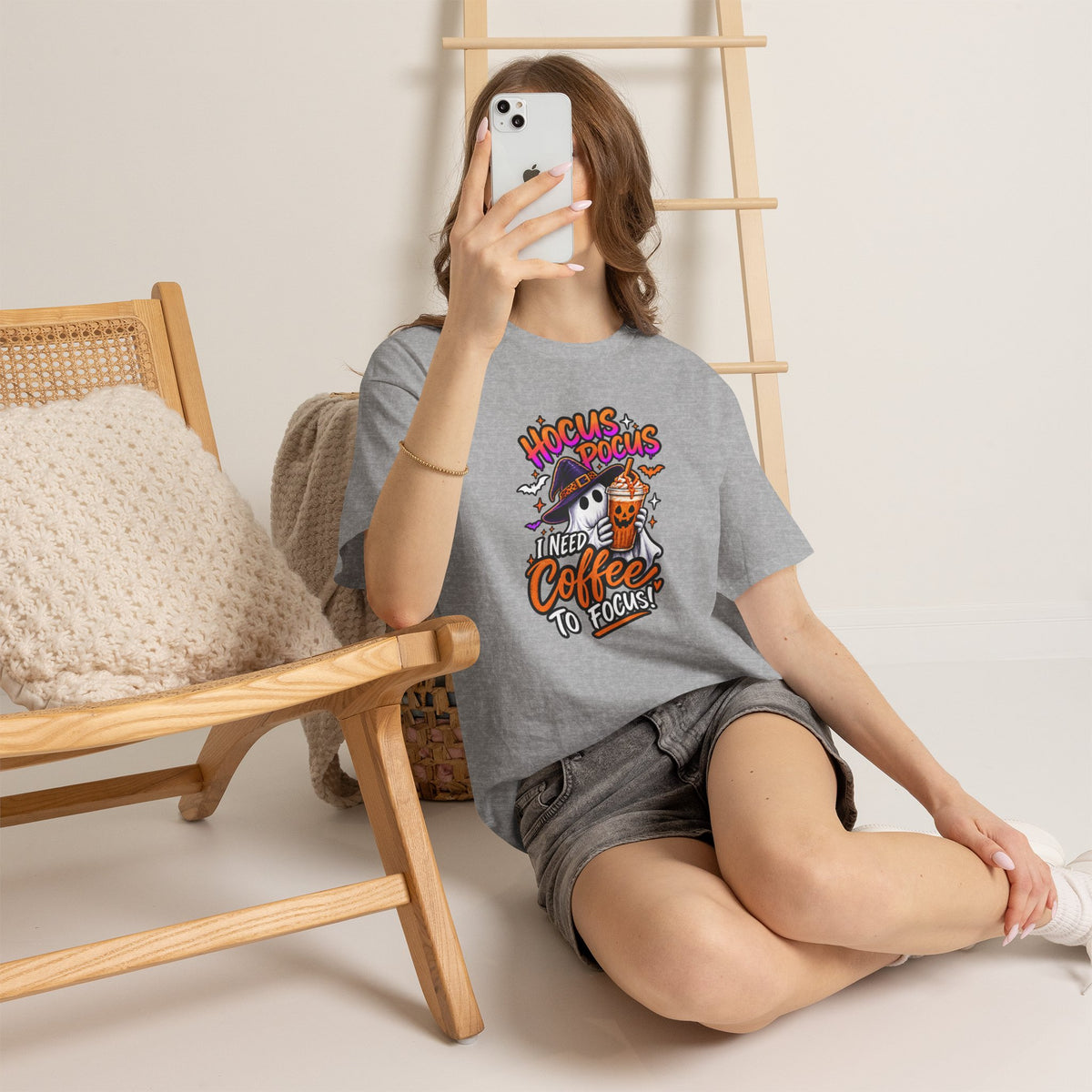 Hocus Pocus I Need Coffee To Focus T-Shirt | Halloween Ghost Witch Coffee Tee | Unisex