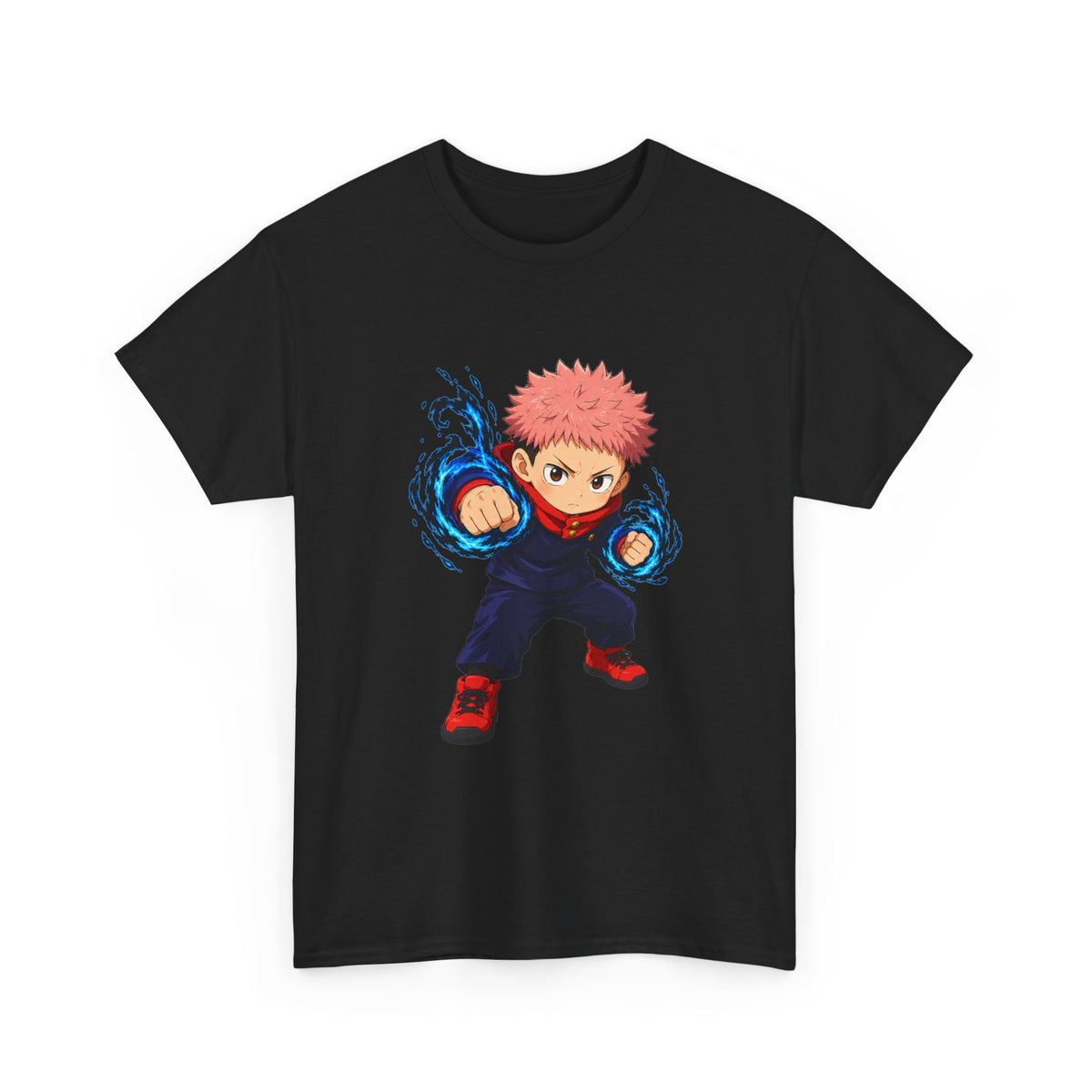 Chibi Fighter Character T-Shirt | Anime Action Pose, Energetic Boy Design