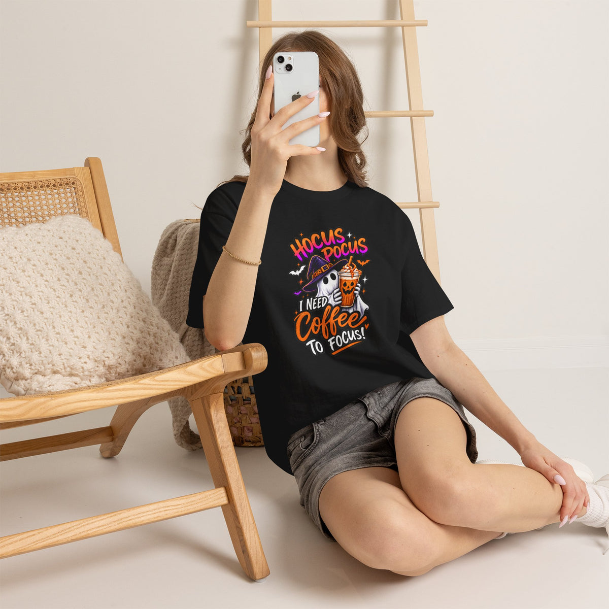 Hocus Pocus I Need Coffee To Focus T-Shirt | Halloween Ghost Witch Coffee Tee | Unisex