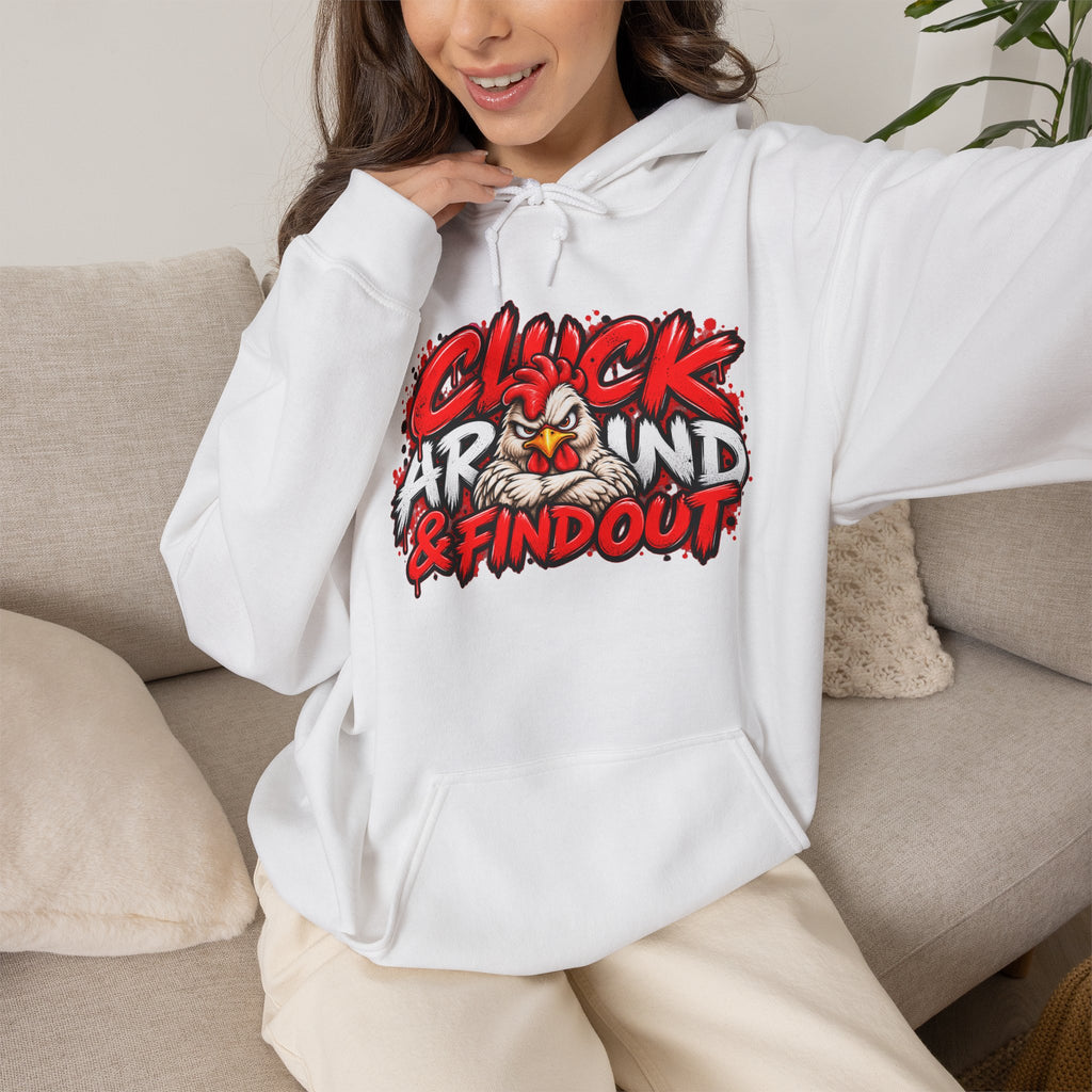 Cluck Around & Find Out Hoodie | Chicken Cartoon Graphic Sweatshirt