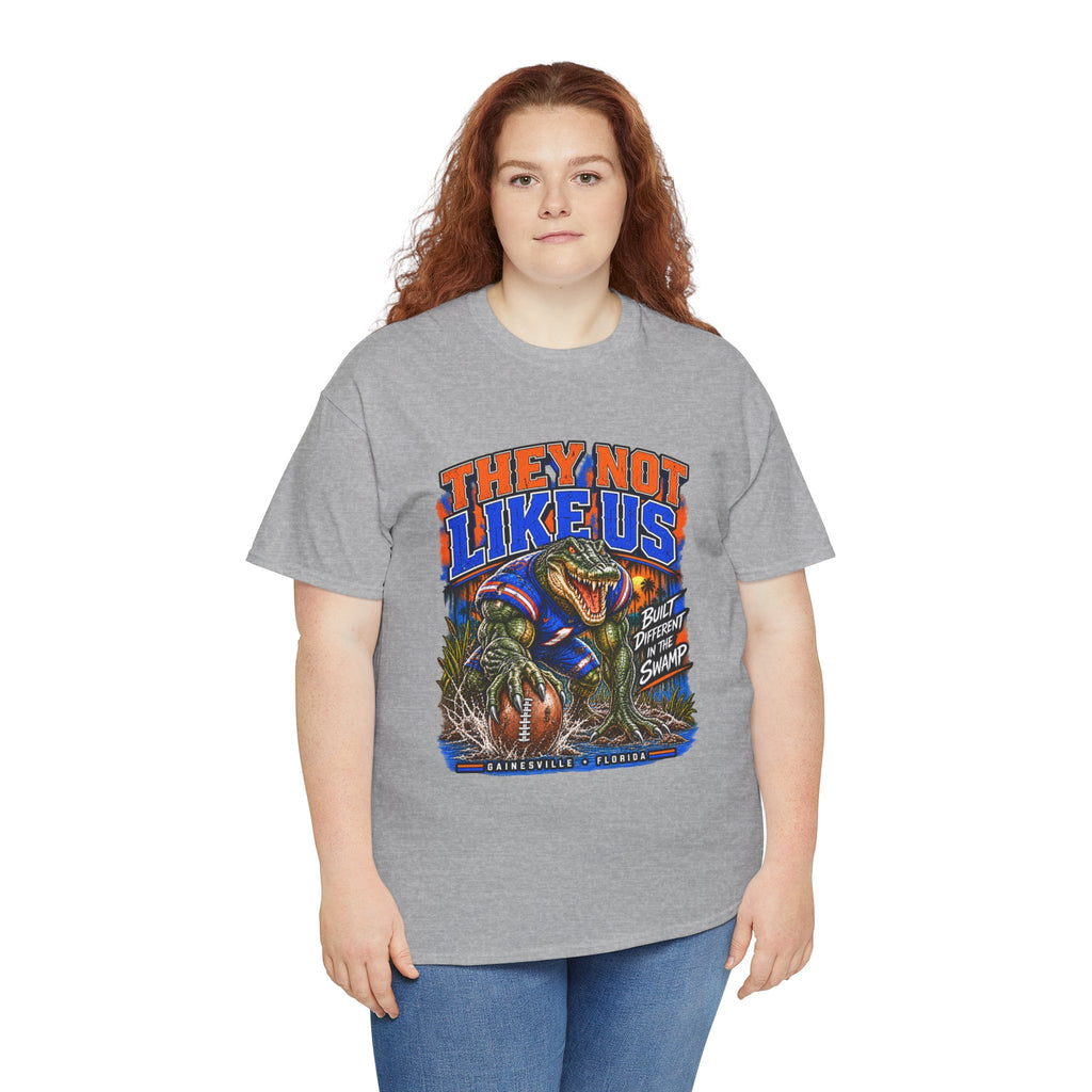 They Not Like Us Alligator Football T-Shirt | Swamp Monster Sports Tee