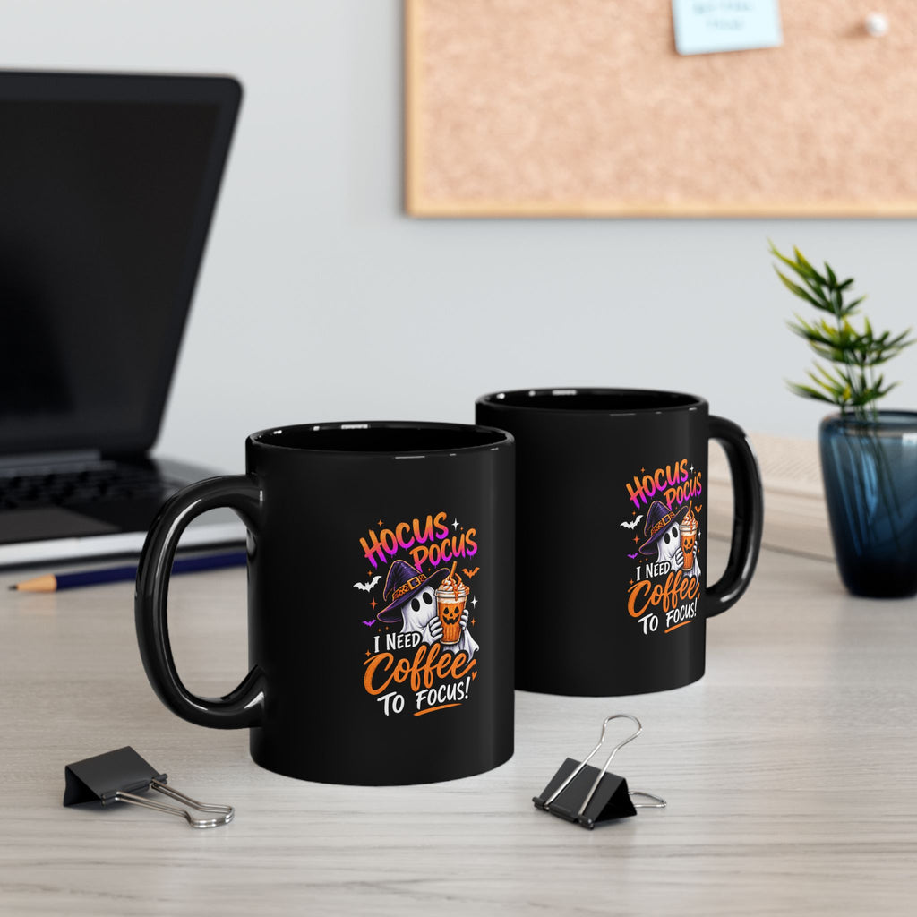 Hocus Pocus Coffee Ghost Witch Mug | Black ceramic 11oz | Halloween