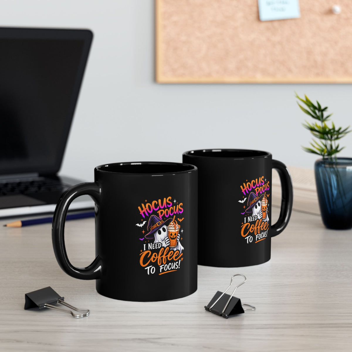 Hocus Pocus Coffee Ghost Witch Mug | Black ceramic 11oz | Halloween
