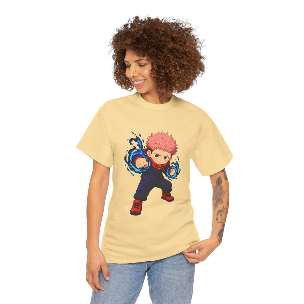 Chibi Fighter Character T-Shirt | Anime Action Pose, Energetic Boy Design
