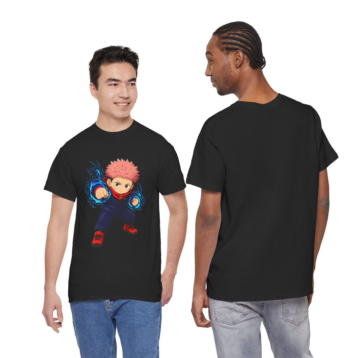 Chibi Fighter Character T-Shirt | Anime Action Pose, Energetic Boy Design