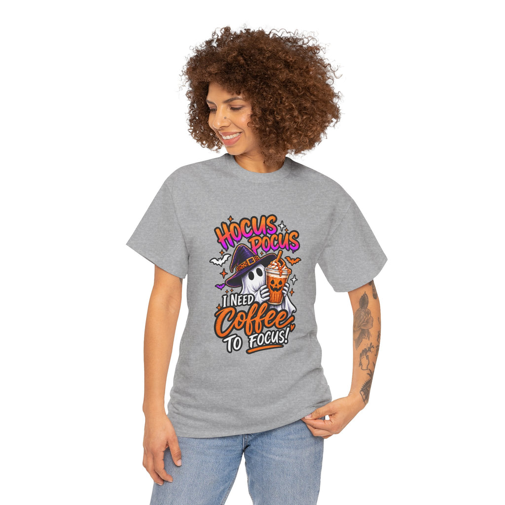 Hocus Pocus I Need Coffee To Focus T-Shirt | Halloween Ghost Witch Coffee Tee | Unisex