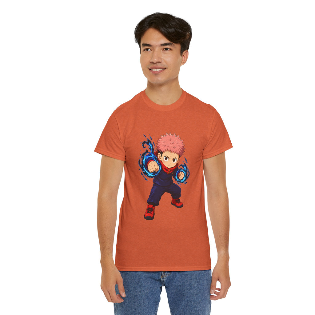Chibi Fighter Character T-Shirt | Anime Action Pose, Energetic Boy Design