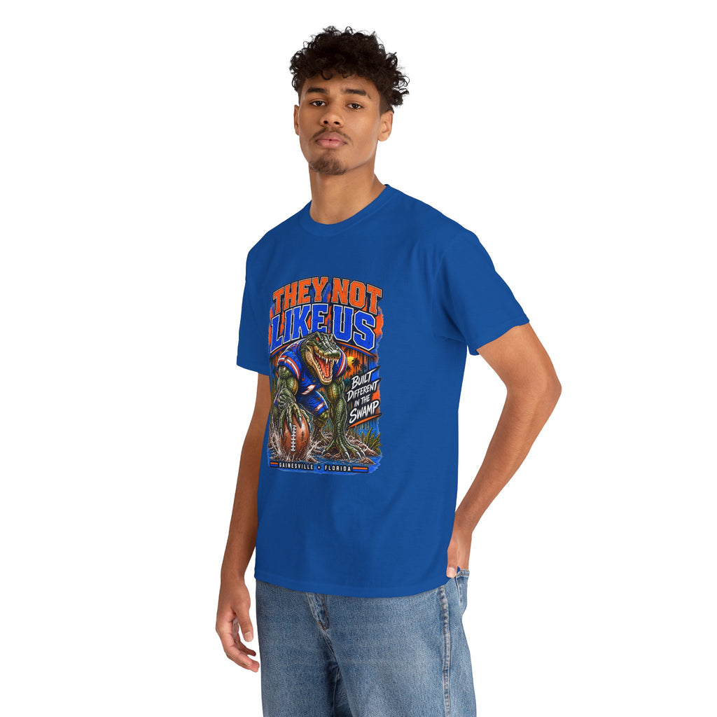 They Not Like Us Alligator Football T-Shirt | Swamp Monster Sports Tee