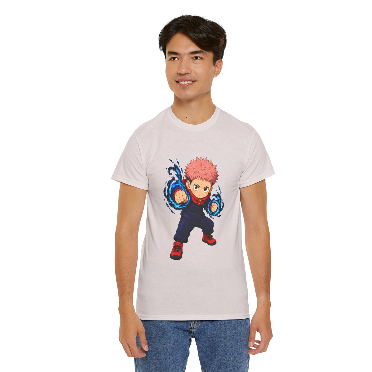 Chibi Fighter Character T-Shirt | Anime Action Pose, Energetic Boy Design