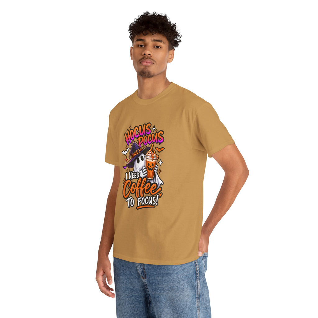 Hocus Pocus I Need Coffee To Focus T-Shirt | Halloween Ghost Witch Coffee Tee | Unisex