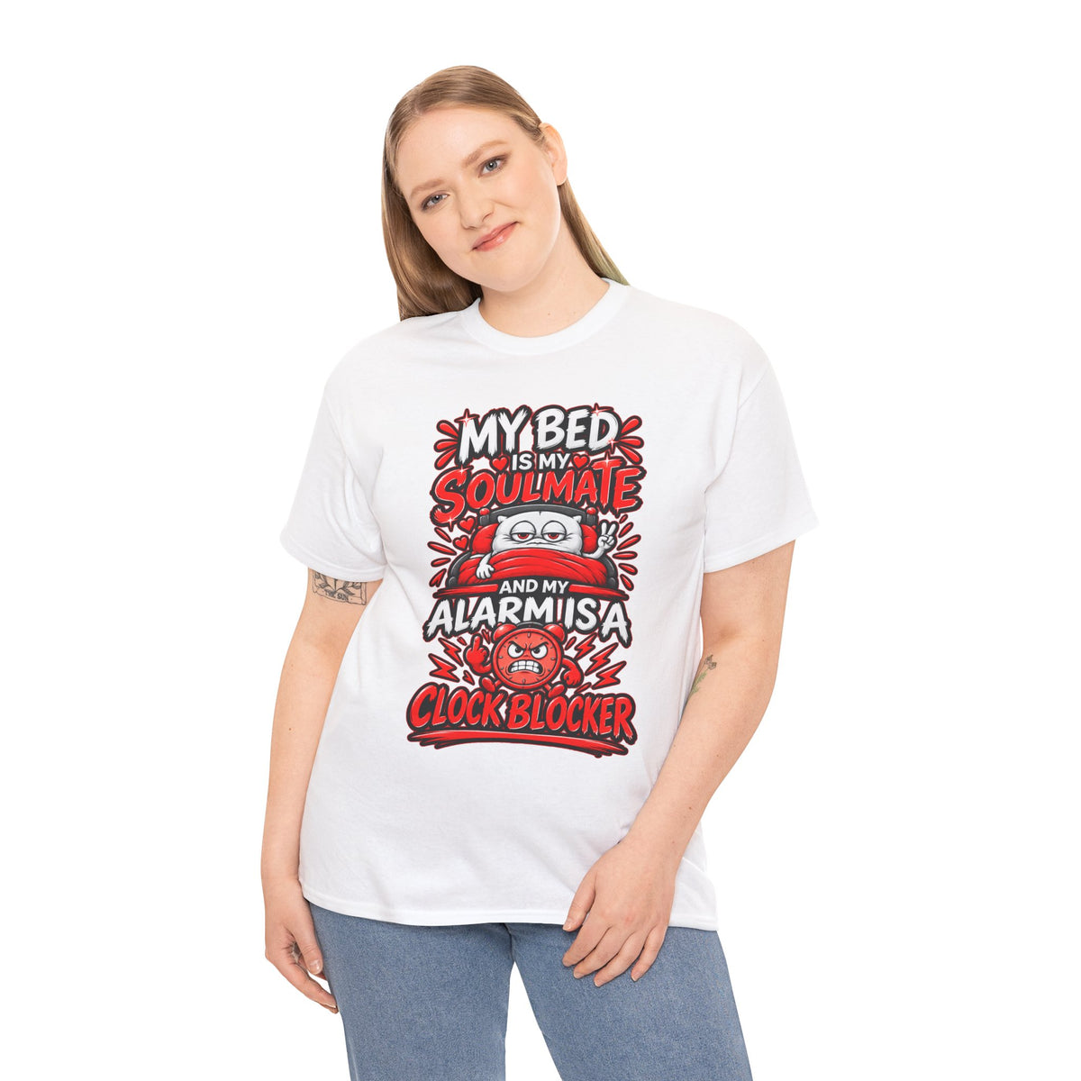 My Bed Is My Soulmate and My Alarm Is a Clock Blocker T-Shirt | Funny Sleep Tee