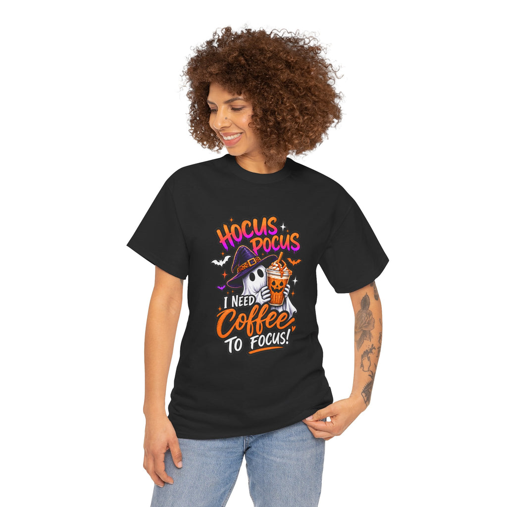 Hocus Pocus I Need Coffee To Focus T-Shirt | Halloween Ghost Witch Coffee Tee | Unisex