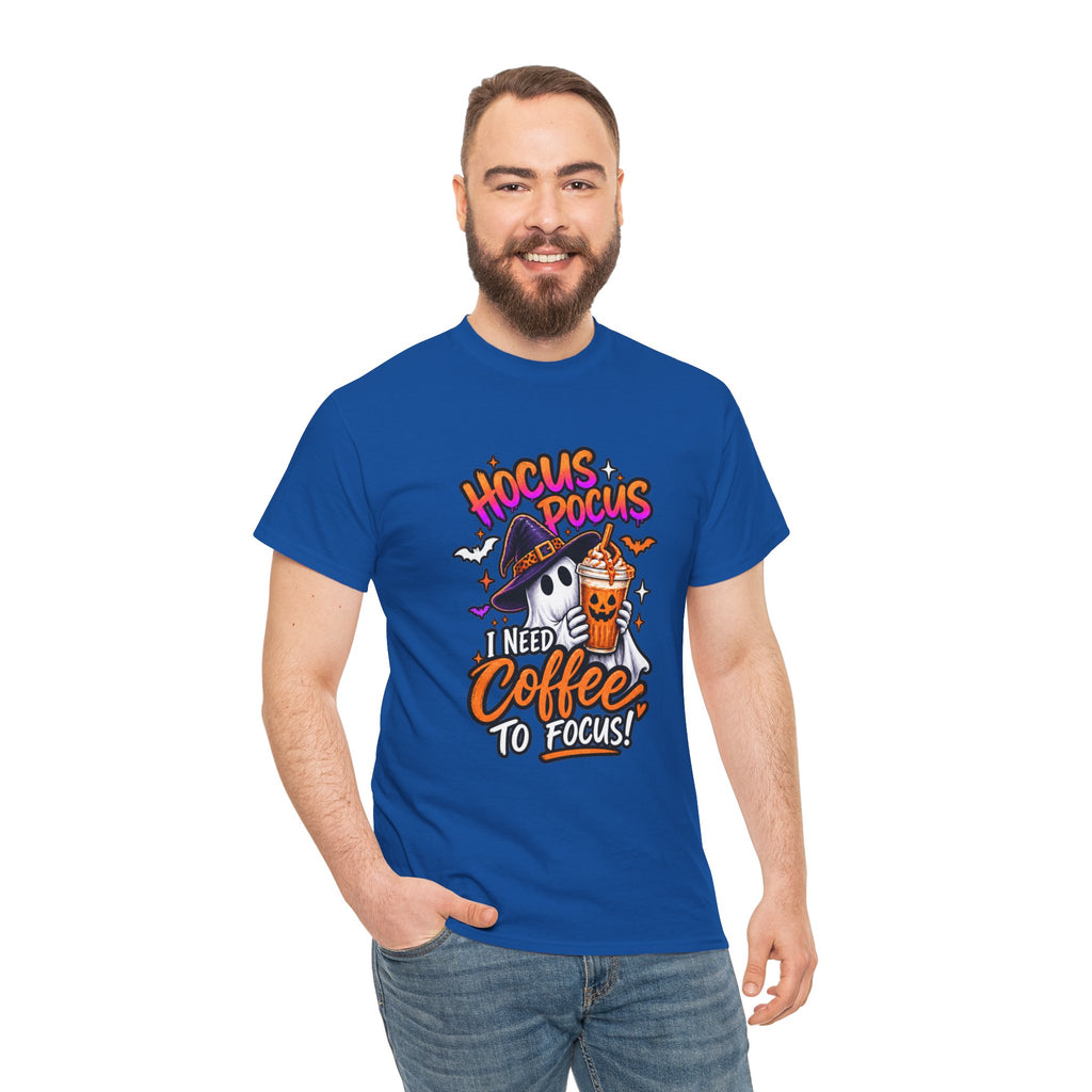 Hocus Pocus I Need Coffee To Focus T-Shirt | Halloween Ghost Witch Coffee Tee | Unisex