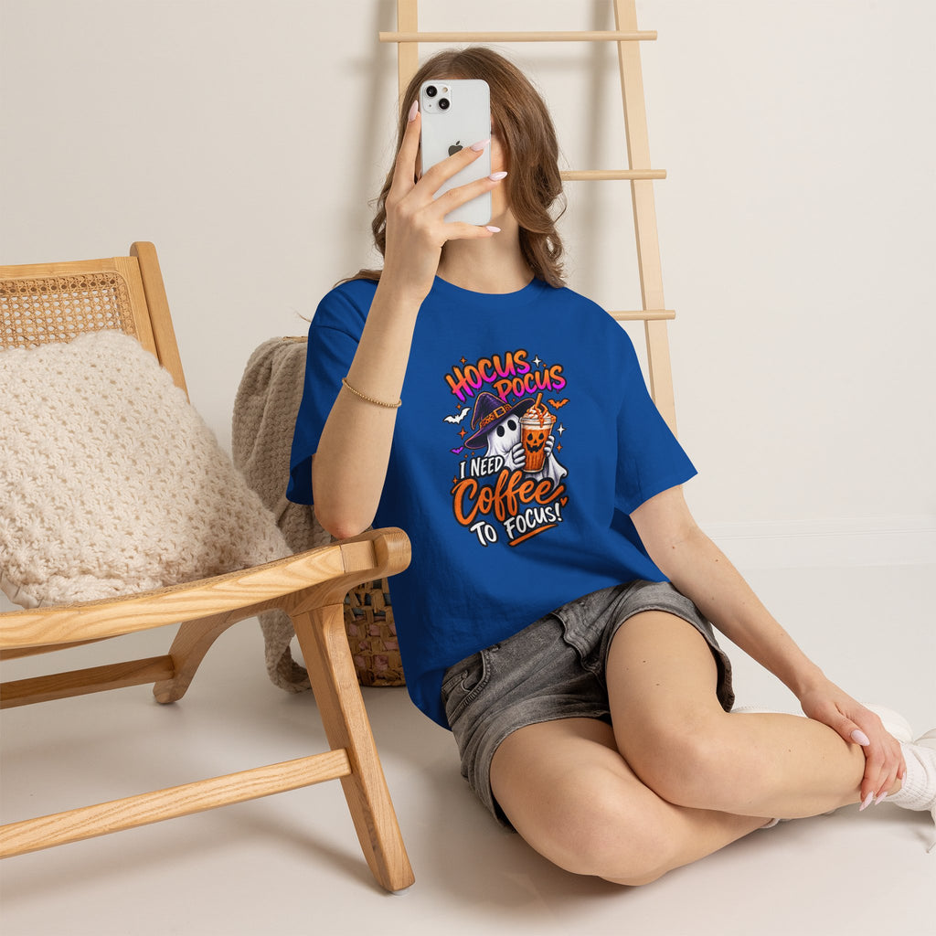 Hocus Pocus I Need Coffee To Focus T-Shirt | Halloween Ghost Witch Coffee Tee | Unisex
