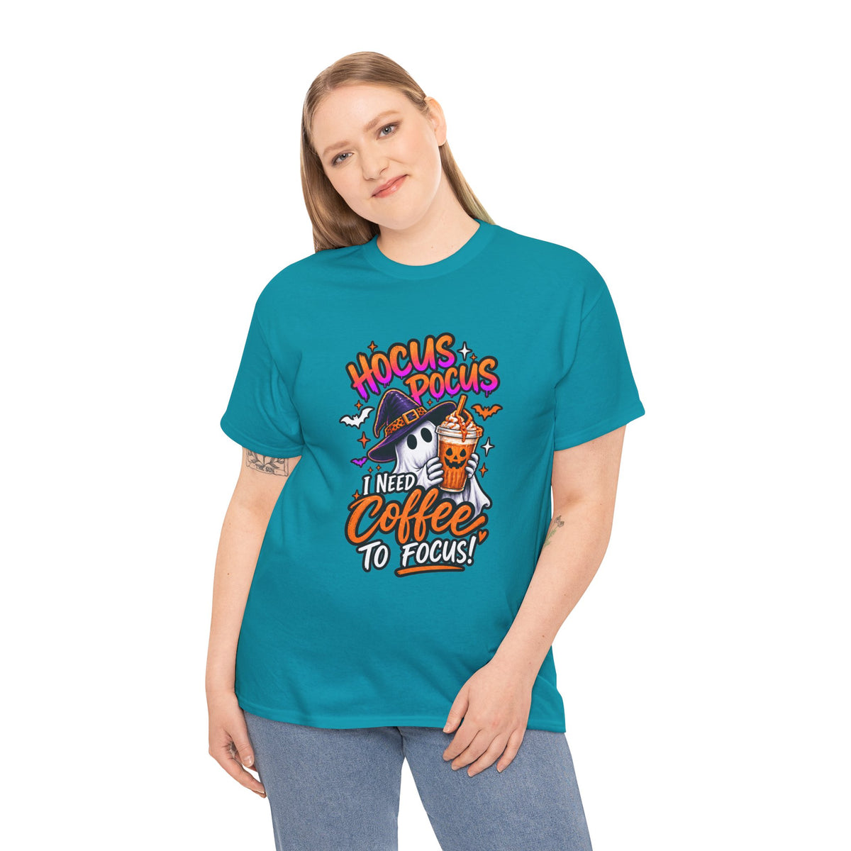 Hocus Pocus I Need Coffee To Focus T-Shirt | Halloween Ghost Witch Coffee Tee | Unisex