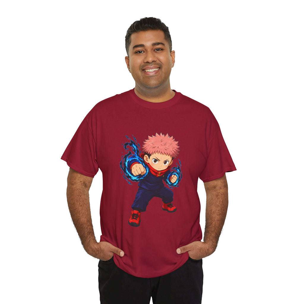 Chibi Fighter Character T-Shirt | Anime Action Pose, Energetic Boy Design