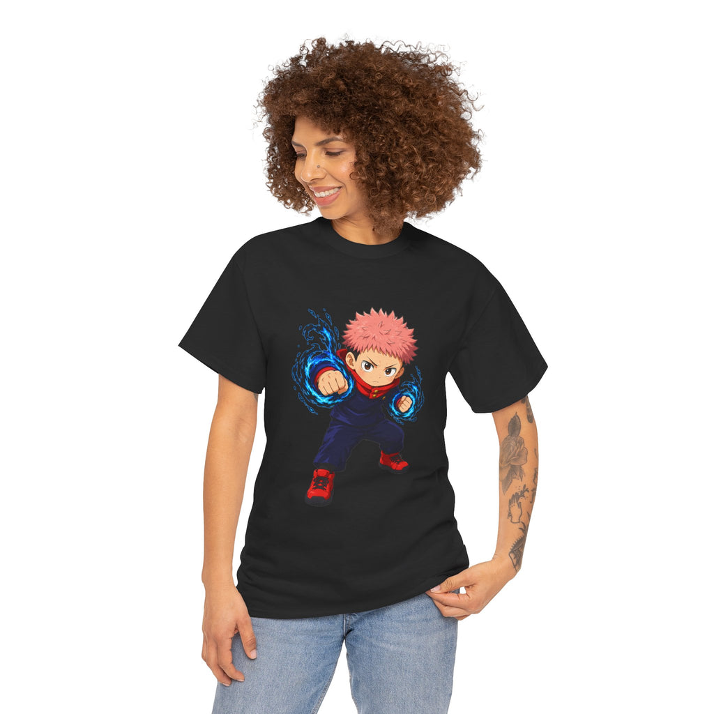 Chibi Fighter Character T-Shirt | Anime Action Pose, Energetic Boy Design