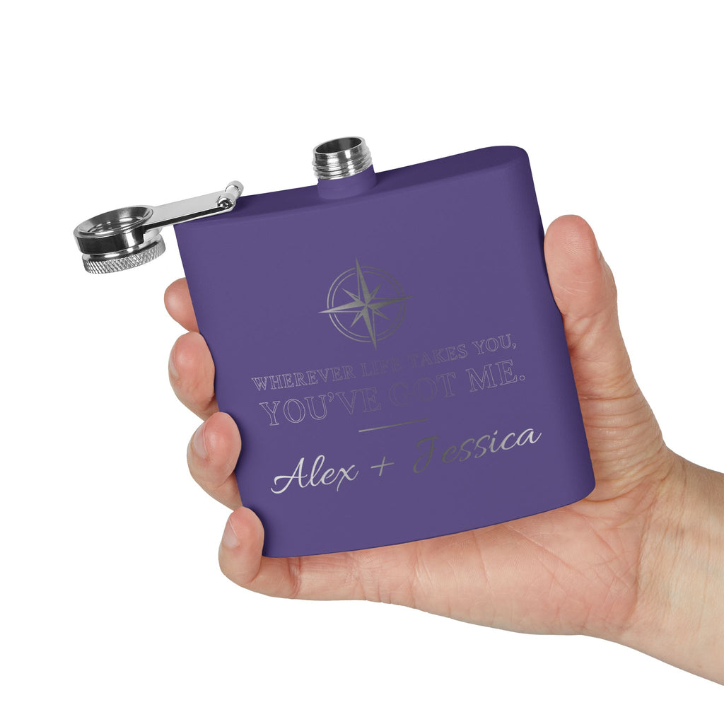 Personalized Compass Flask – “Wherever Life Takes You, You’ve Got Me”