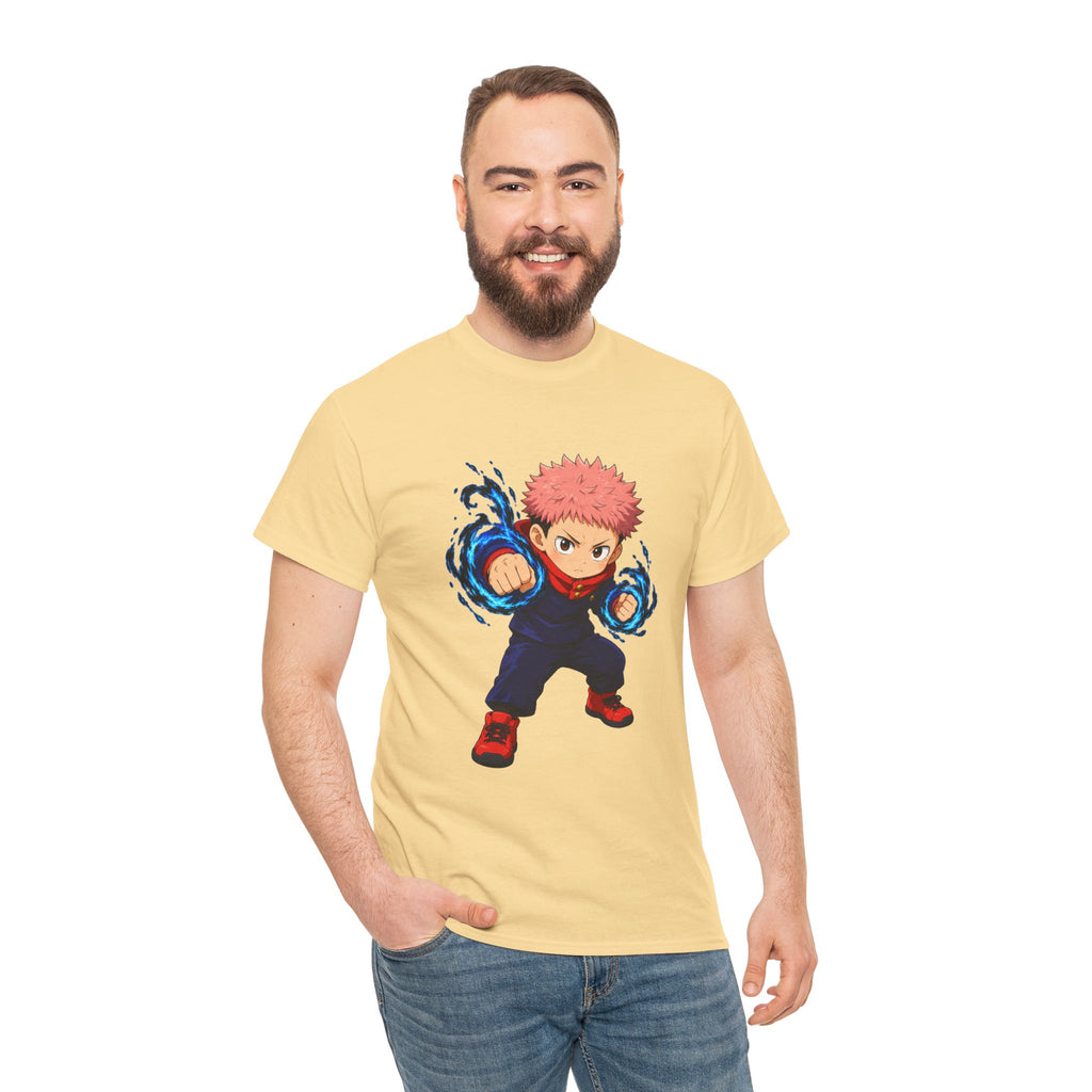Chibi Fighter Character T-Shirt | Anime Action Pose, Energetic Boy Design