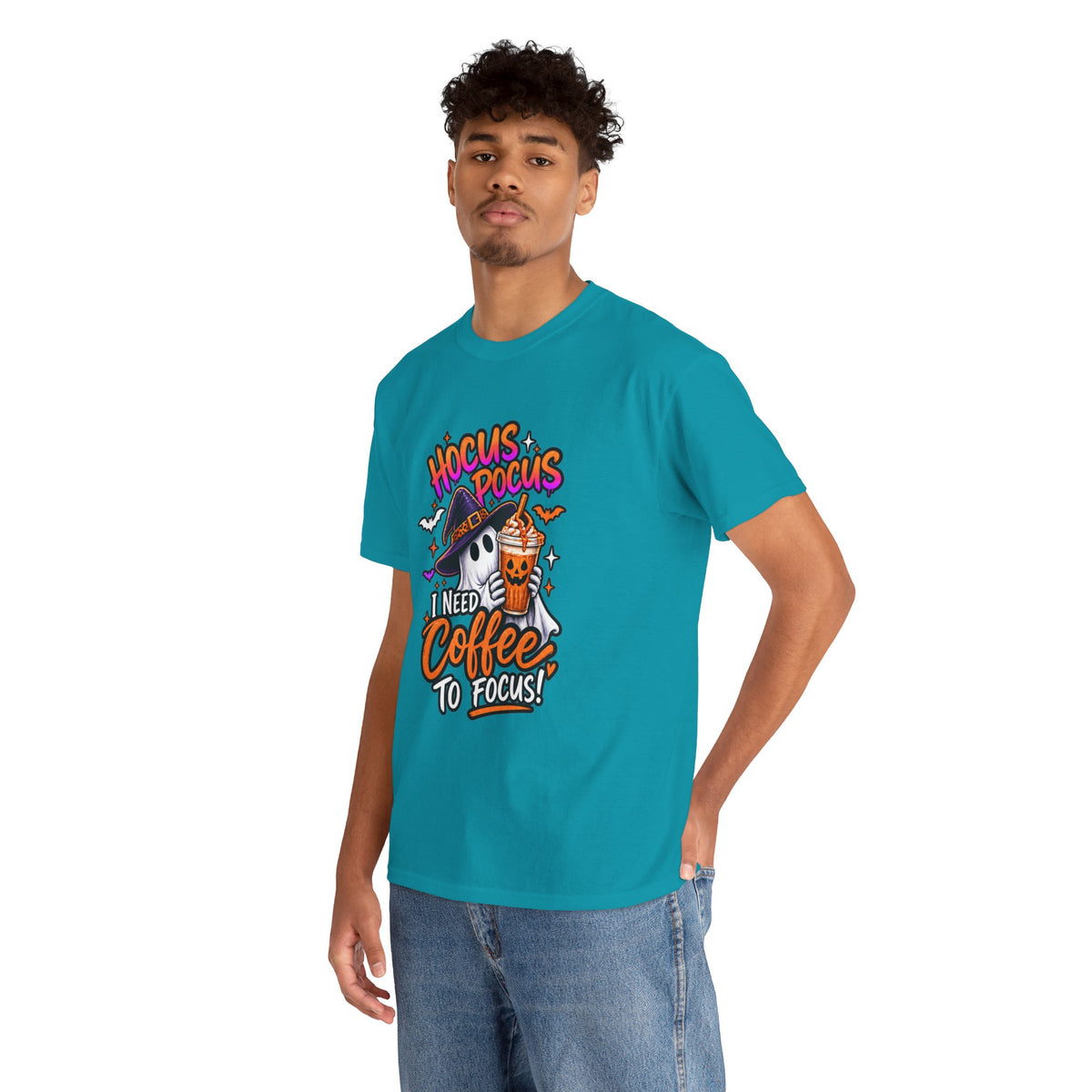 Hocus Pocus I Need Coffee To Focus T-Shirt | Halloween Ghost Witch Coffee Tee | Unisex