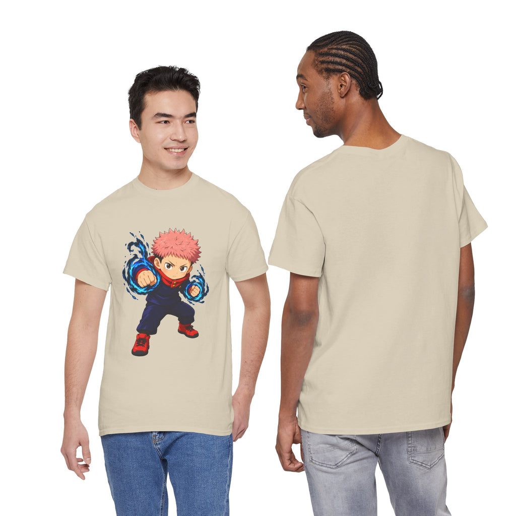 Chibi Fighter Character T-Shirt | Anime Action Pose, Energetic Boy Design