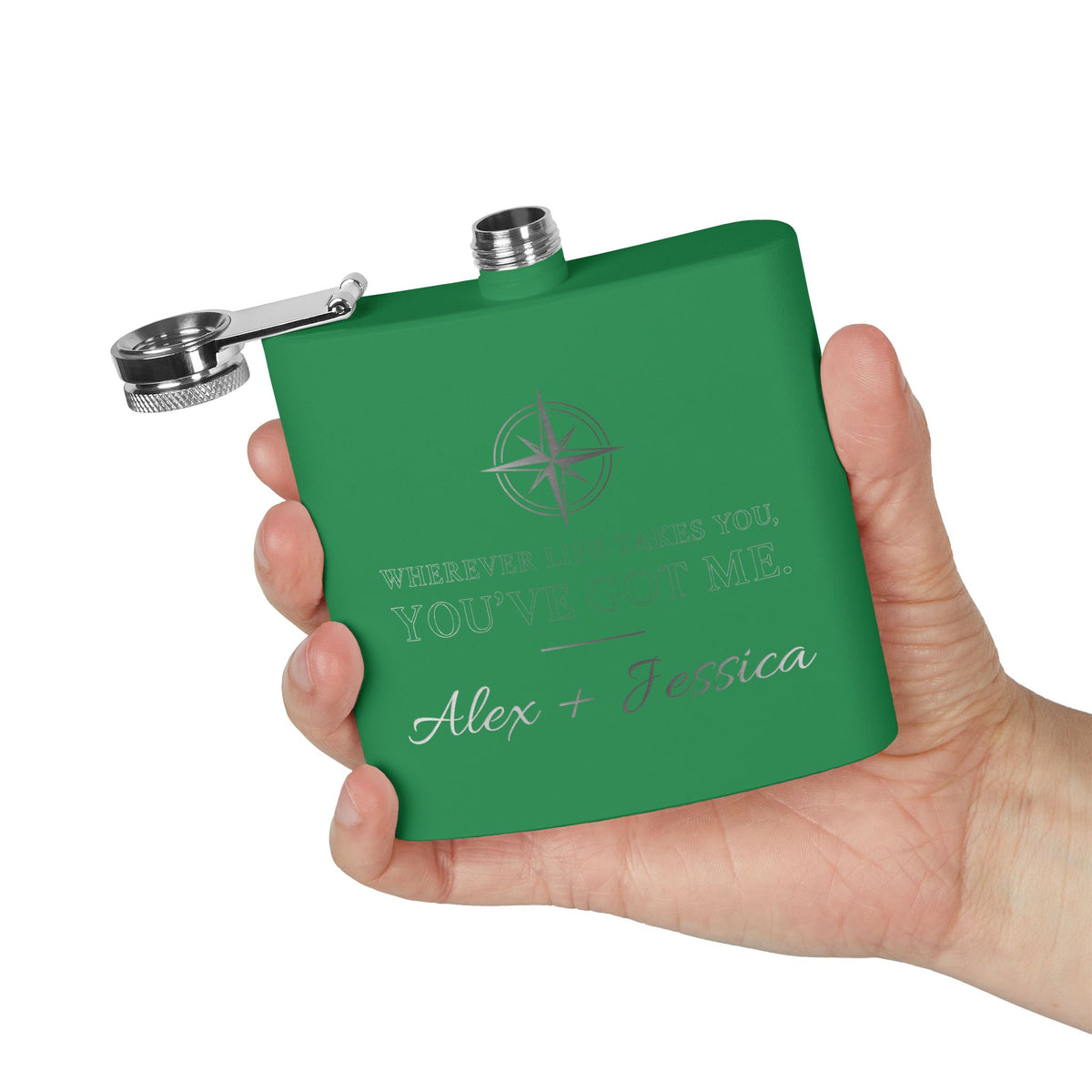 Personalized Compass Flask – “Wherever Life Takes You, You’ve Got Me”