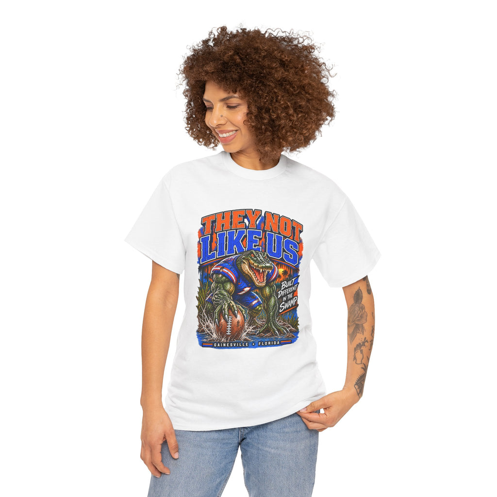 They Not Like Us Alligator Football T-Shirt | Swamp Monster Sports Tee