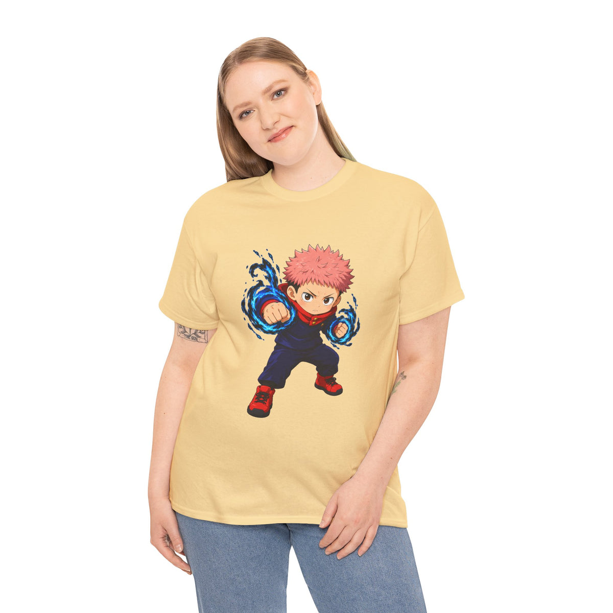 Chibi Fighter Character T-Shirt | Anime Action Pose, Energetic Boy Design