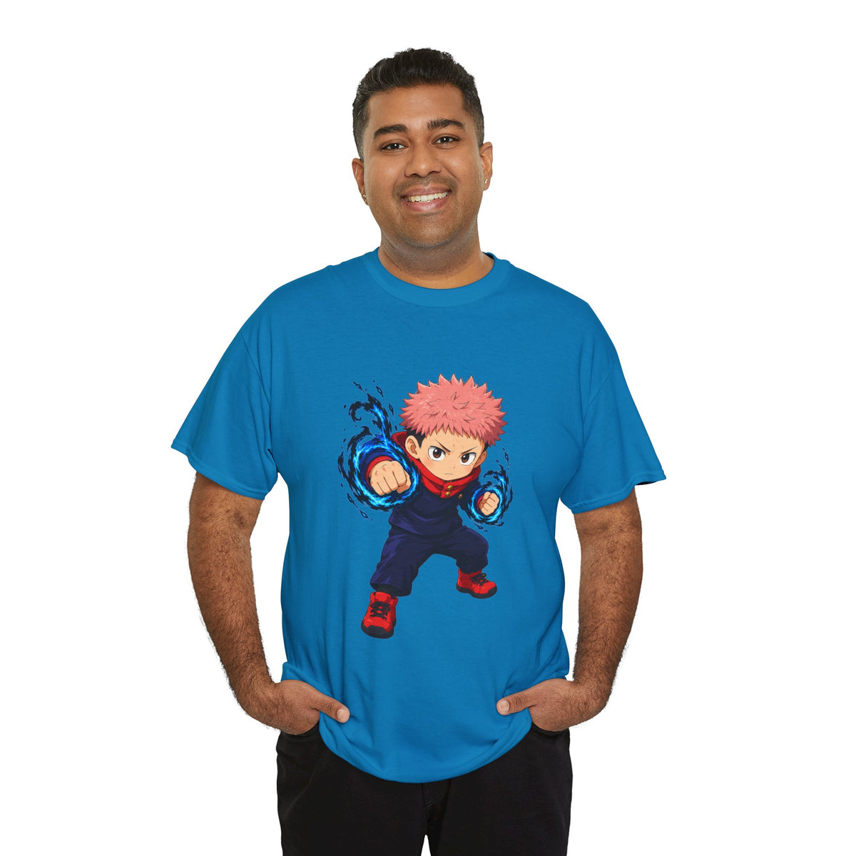 Chibi Fighter Character T-Shirt | Anime Action Pose, Energetic Boy Design