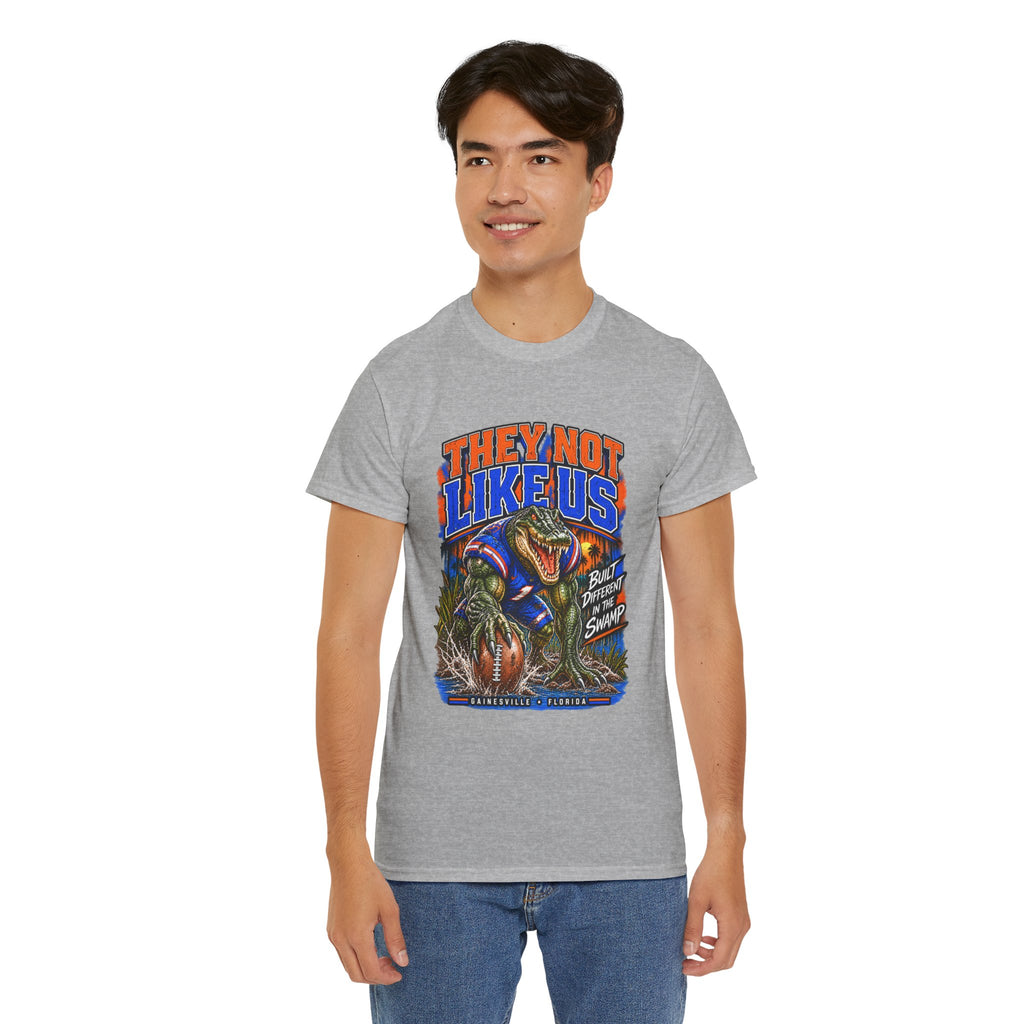 They Not Like Us Alligator Football T-Shirt | Swamp Monster Sports Tee